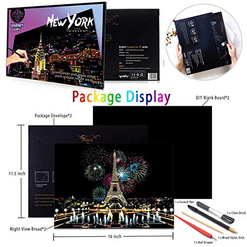 Scratch Paper Rainbow Painting Sketch Pads DIY Art Craft Night View Scratchboard for Adults and Kids – 2 Pack, 16 X 11.2 Inches