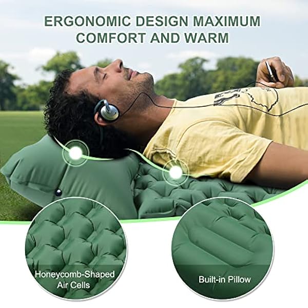Camping Slaapkussen, IUZIT Ultralight Camping Mat met Kussen Ingebouwde Voetpomp Opblaasbare Slaapkussens Compact voor Camping Backpacken Wandelen