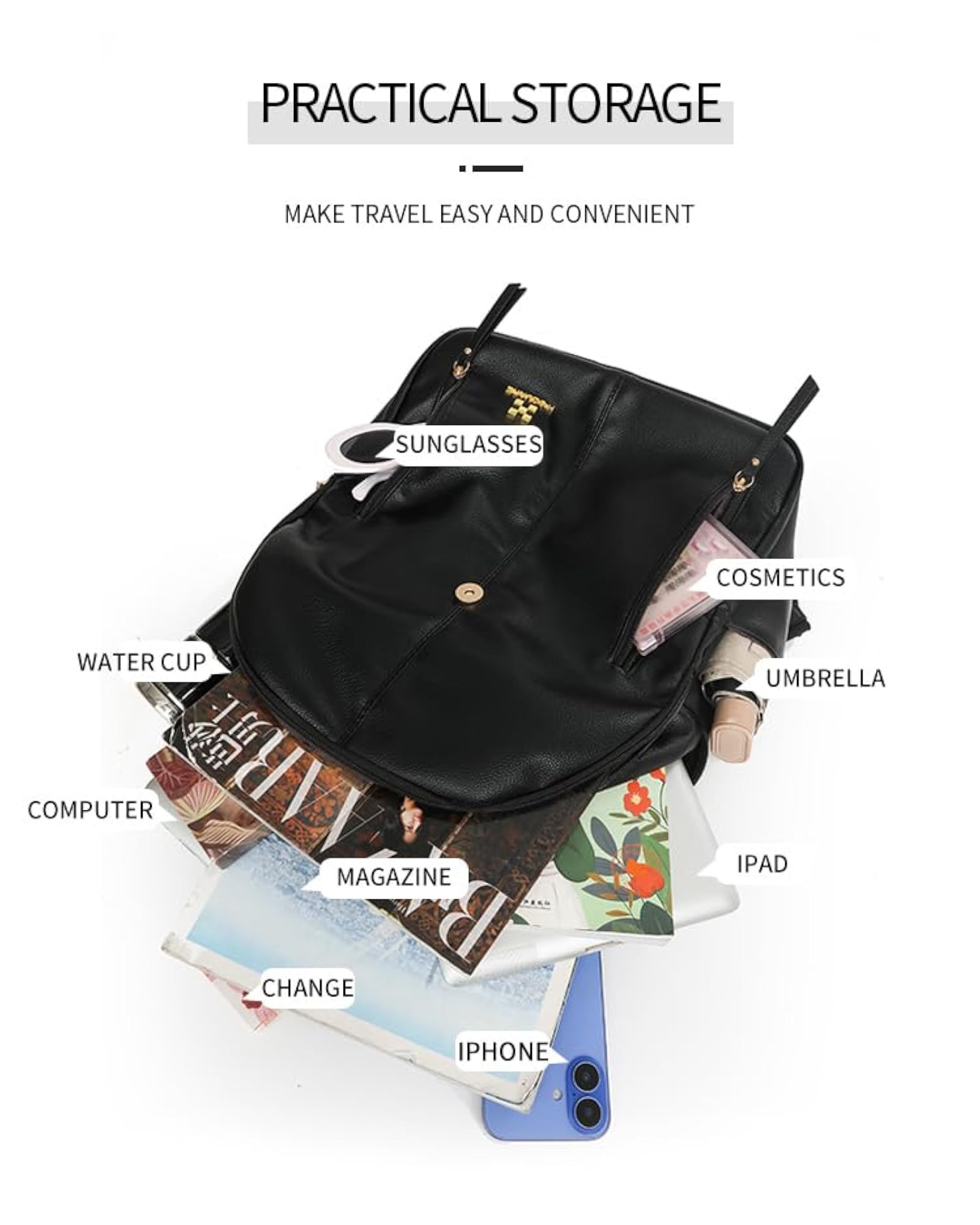 Stylish Leather Laptop Backpack with Gold Buckle
