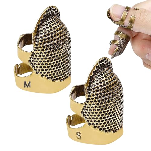 Image of Thimbles for Hand Sewing, Sewing Thimble Kit, Metal Finger Protectors, Thimble Ring for Hand Quilting and Embroidery(Bronw,2Pcs,Small /Medium)