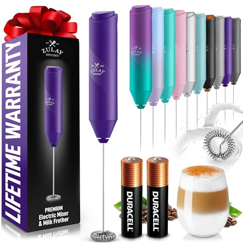 Image of Zulay Kitchen Powerful Milk Frother AA Batteries Included - Ultra Fast Handheld Drink Mixer with Stainless Steel Whisk Stirrer for Coffee, Protein, Matcha & More, Frother Wand Electric Frothmate