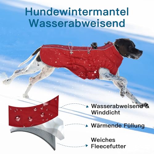 Katzinst Wintermantel Hund Klein, Wasserbeständig Hundeanorak mit Bauchschutz und Rollkragen, Schneemantel Hund, Sehr Schönes Material, Hundebekleidung für Schnauzer, Rot, S