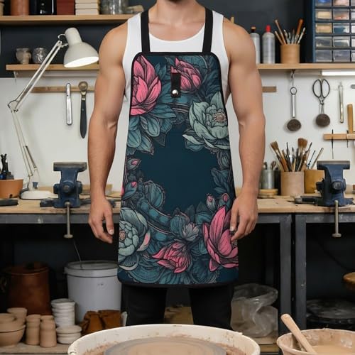Delantal de trabajo ajustable con 8 bolsillos unisex negro miniatura 4