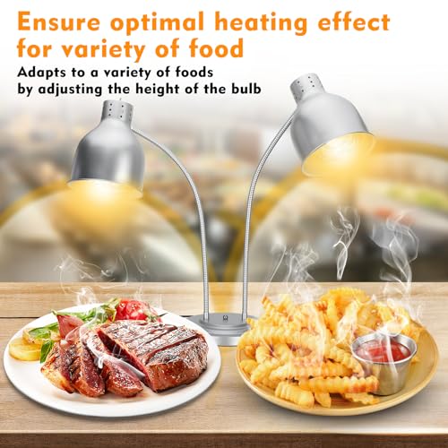Yhaofu Food Heat Lamp,2-Head Food Warm Lamp With Heavy Duty Base,500W Portable Commercial Heat Lamp For Food,Stainless Steel Food Warmer Lamp For Kitchen Restaurant Cafeteria thumb #5