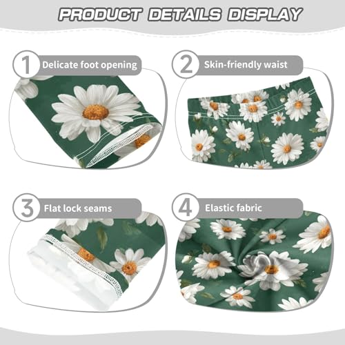 Summer Cute White Daisy Flowers Girls Leggings Kids Yoga Pants Dance Active Tights 4T3