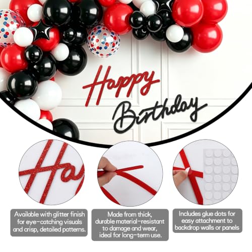 Image of TONIFUL Happy Birthday Sign for Backdrop - Glitter Black Red Felt Banner - Includes Dot Glue - Perfect for Birthday Party Backdrop,Wall Decr,Balloon Arch,Photo Background