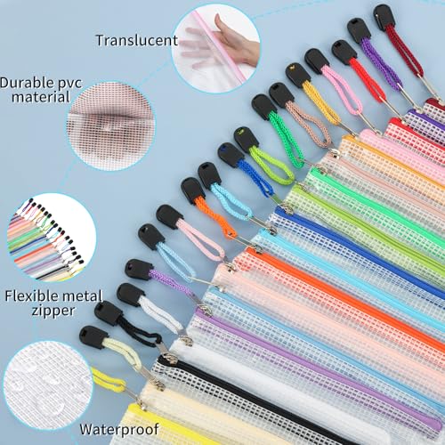 Image of EOOUT 56pcs Mesh Zipper Pouch, Waterproof Zipper Bags, 8 Sizes Plastic Travel Pouch, 18 Colors, Multipurpose for Travel Storage, Office Appliances