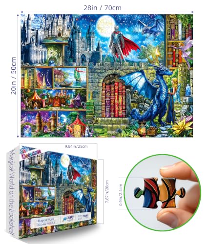 Puzzle Fantasy Library para Adultos 1000 Piezas, Castillo Caballero Dragón | Puzzle con Tema Mágico con Letra en la Parte Posterior y Póster de Referencia, 28x20 pulgadas, Juego Antiestrés, Regalo Ideal para Amantes del Arte Fantástico miniatura 2
