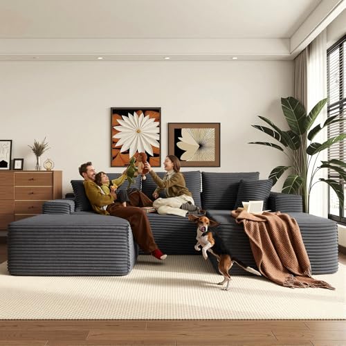Image of 96 inch Sectional Couches for Living Room Cloud Couch Sofa with L-Shape Upholstered Boneless Couchs Modern Modular Sectional Couch with Chaise (Dark Grey, 108.1 inch U Shape with Right Facing Chaise)