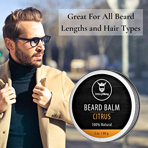 Striking Viking Beard Balm Conditioner Citrus Scent - Styles, Strengthens & Softens Beards And Mustaches - Natural Organic Beard Conditioner With Shea Butter, Argan, Jojoba, And Orange Oils #TOP4