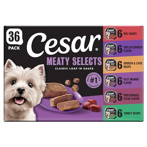 Cesar Wet Dog Food Classic Loaf in Sauce Grilled Chicken, Filet Mignon, Porterhouse Steak, Beef,...