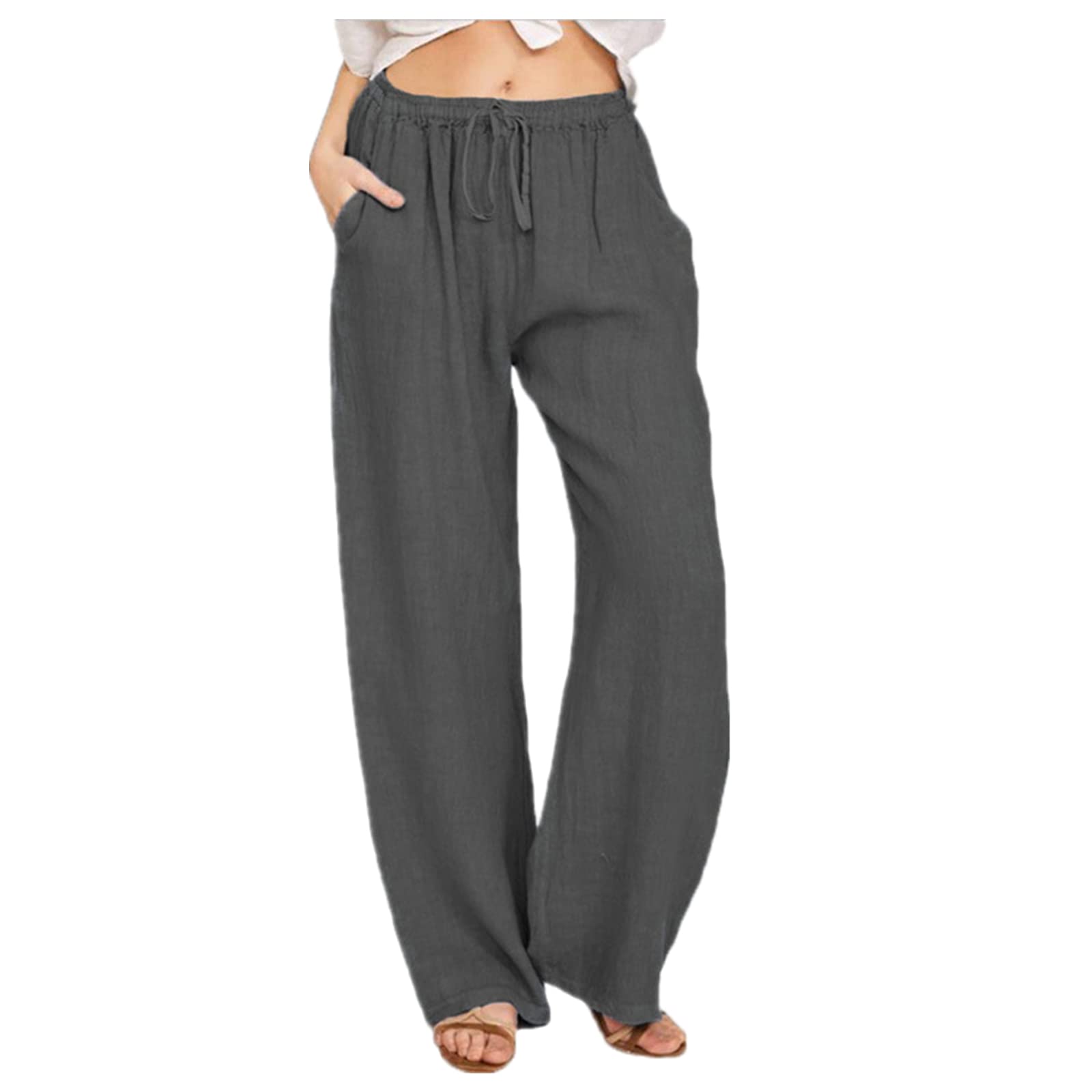 Solid Color Straight Wide Leg Pants Womens high Waist Loose and Thin Casual Fashion Trousers Deep Gray 3XL