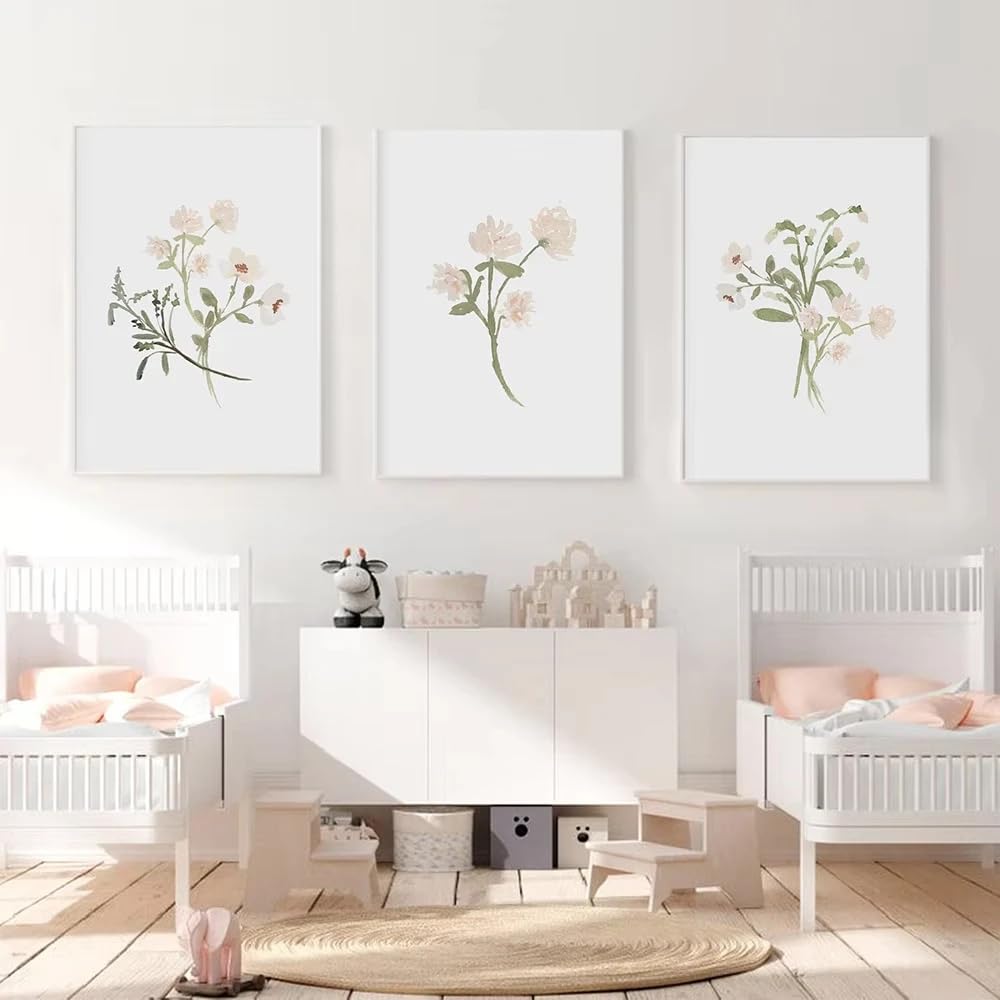WBYZAC Wall Pictures-Abstract Watercolor Light Pink Wall Art Canvas Painting Wildflower Bouquet Plant Poster Nursery Print Nordic Living Room Decoration-40 * 50cm*3PCS (No Frame)