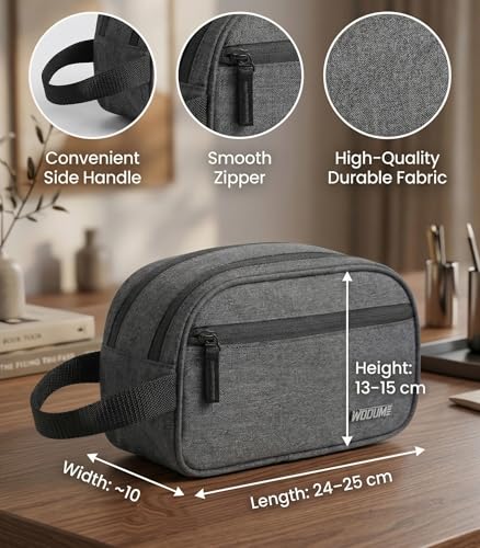 Image of Wooum Travel Toiletry Pouch for Men 1 Year Warranty Shaving Kit Bag Travel Pouch Organizer Medicine Bag Toilet Kit for Travel Small Travel Pouch Bag for Men & Women (Dark Grey)