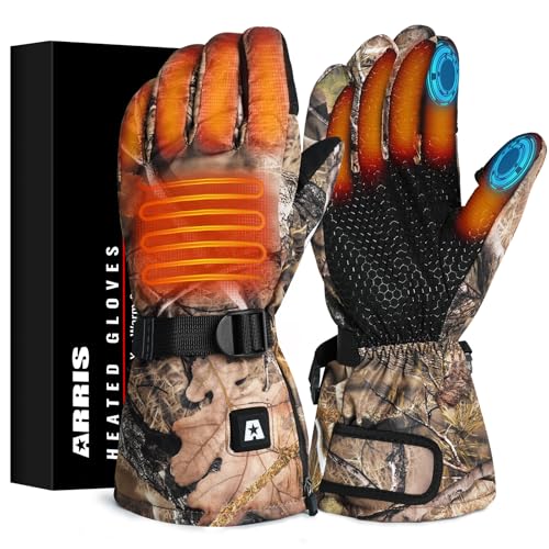 ARRIS Heated Hunting Gloves for Men & Women–Rechargeable Electric Winter Gloves with 3 Heat Settings, Waterproof & Windproof Battery Heating Gloves for Hunting, Hiking and Outdoor Activities Medium