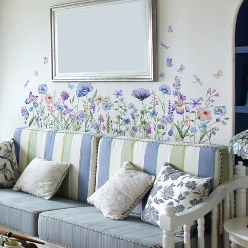 Vinilo decorativo azul con flores y mariposas 30x90 cm miniatura 4