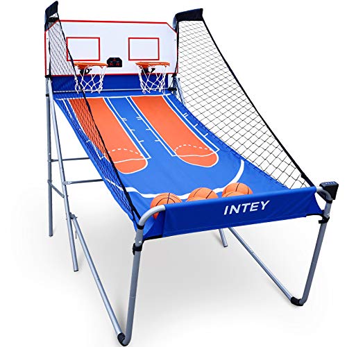 INTEY Electronic Basketball Arcade Game, Indoor Dual Shot Basketball Hoop w/ 5 Balls, 8 Game Modes and Electronic Scoreboard