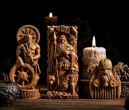 Estatua de Odín en madera, escultura nórdica decorativa miniatura 6