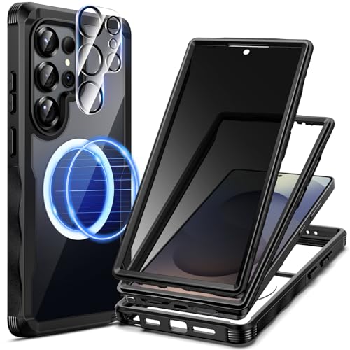 seacosmo Magnetic for Samsung S25 Ultra Case Galaxy S25 Ultra Cover Fit for MagSafe Built-in Camera Cover + Privacy Screen Protector [2 Front Frames] Heavy Duty Shockproof S25 Ultra Phone Case- Black