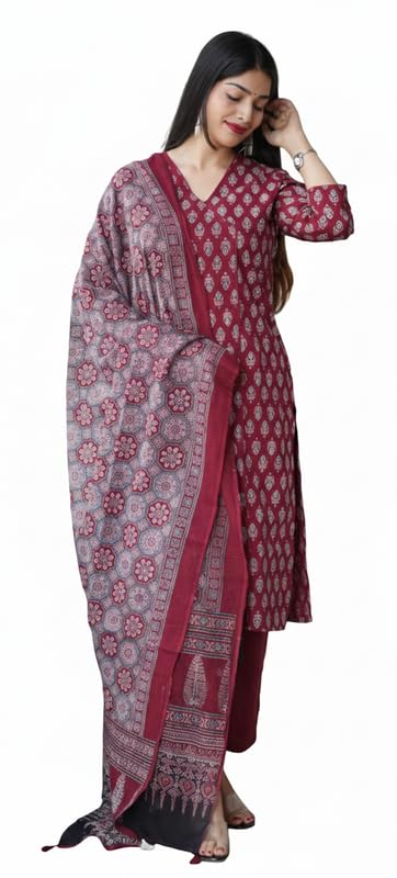 Costume Indien Kurta et Pantalon en coton avec Dupatta pour soirées à thème et été
