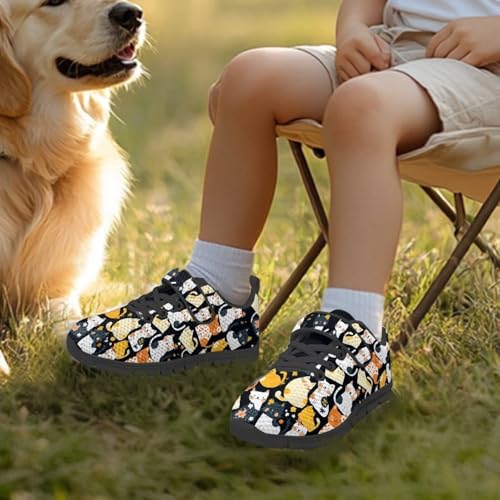 Boys Girls Sneakers Kids Shoes Unisex Lightweight Breathable Athletic Running Tennis Fitness Shoes for Little Kid/Big Kid Cats Pattern2
