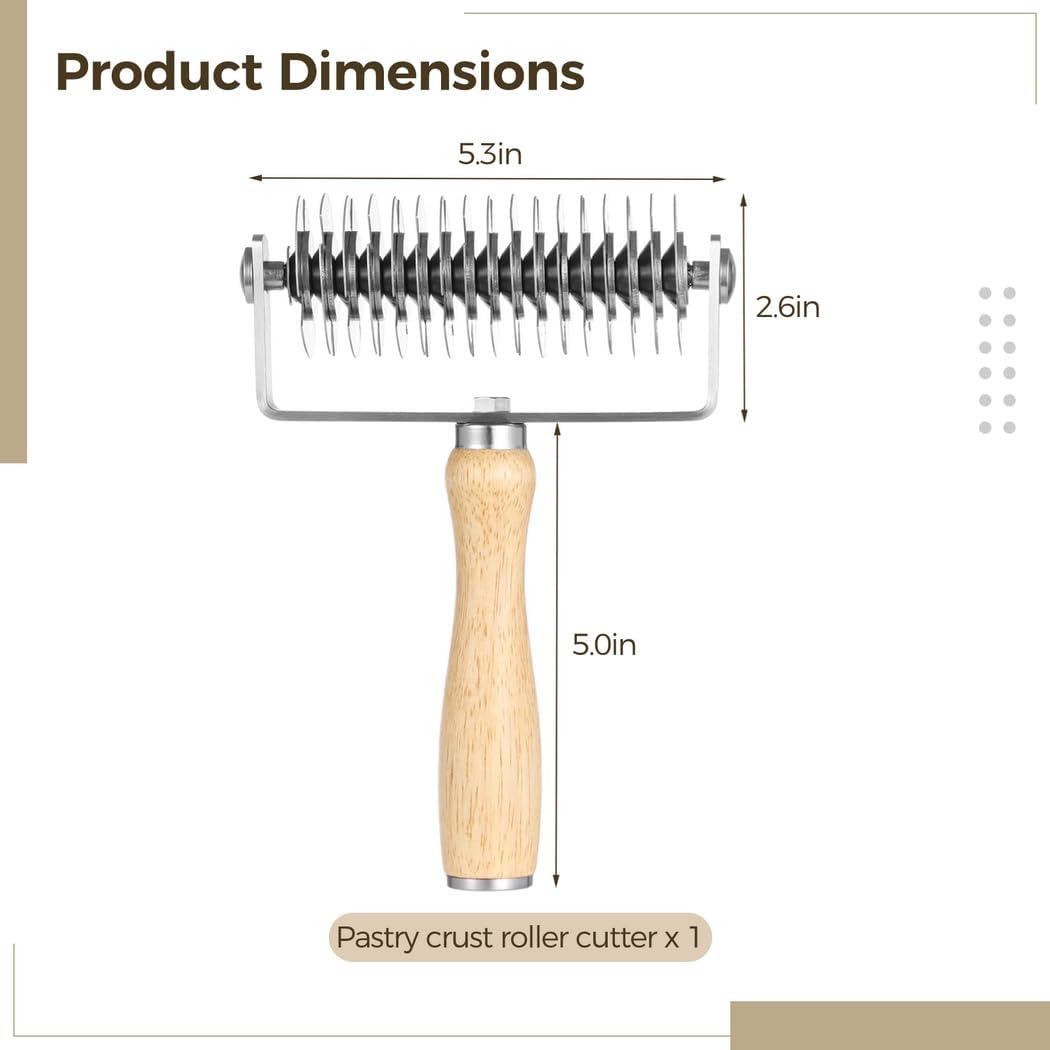 Stainless Steel Pizza Lattice Cutter With Wooden Handle, Dough Roller For Pastry, Cookie, Pie, And Pizza Decoration