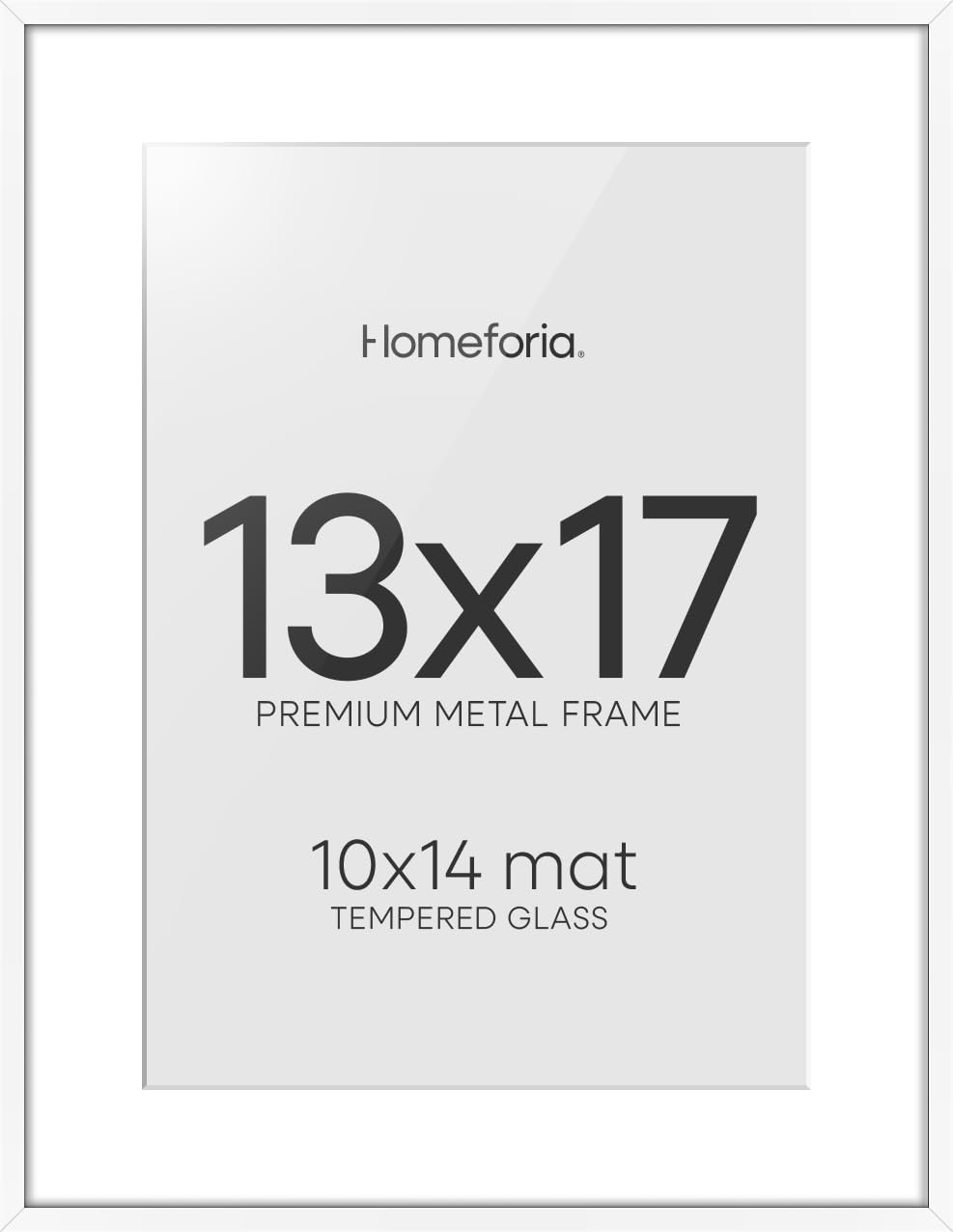 Homeforia 13x17 White Picture Frame, High-End Metal, 10x14 Mat, Glass | High End Aluminum, Tempered Glass, Acid-Free 10x14 Removable Mat, 13x17 in Edge-to-Edge Display 17x13, Wall Kit, Set Of 1