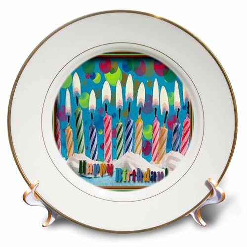 3dRose cp_13054_1 Candles on a Cake Happy Birthday Porcelain Plate, 8-Inch
