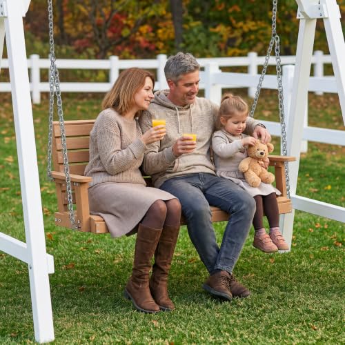 Image of Psilvam 4 FT 2-Seat Porch Swing, 660 LBS Hanging Chair Outdoor, Natural