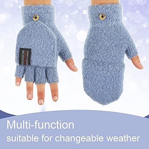 Satinior 4 Pairs Fingerless Gloves With Cover Convertible Mittens Knitted Gloves For Women Men (Black, Light Grey, Light Blue, Navy Blue), One Size #TOP2