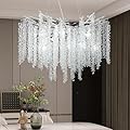 KVTOEP Modern Crystal Tree Branches Chandelier, 24.6in Silver Large Ceiling Hanging Light, Round Raindrop Pendant Light Fixture, for Dining Room, Living Room, Foyer, Bedroom