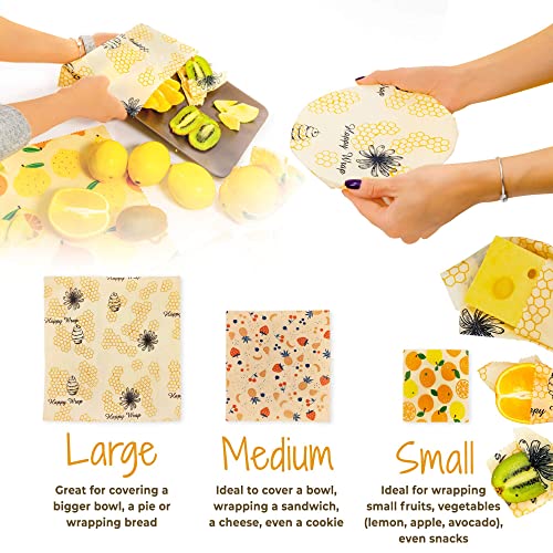 Reusable-Beeswax-Food-Wraps-Set--9-Pcs-Assorted-Sustainable-Beeswax-Wrap-Washable-Wax-Wrapping-Bread-Sandwich-Storage-Wax-Covers-3-Each-for-Small-Medium-and-Large