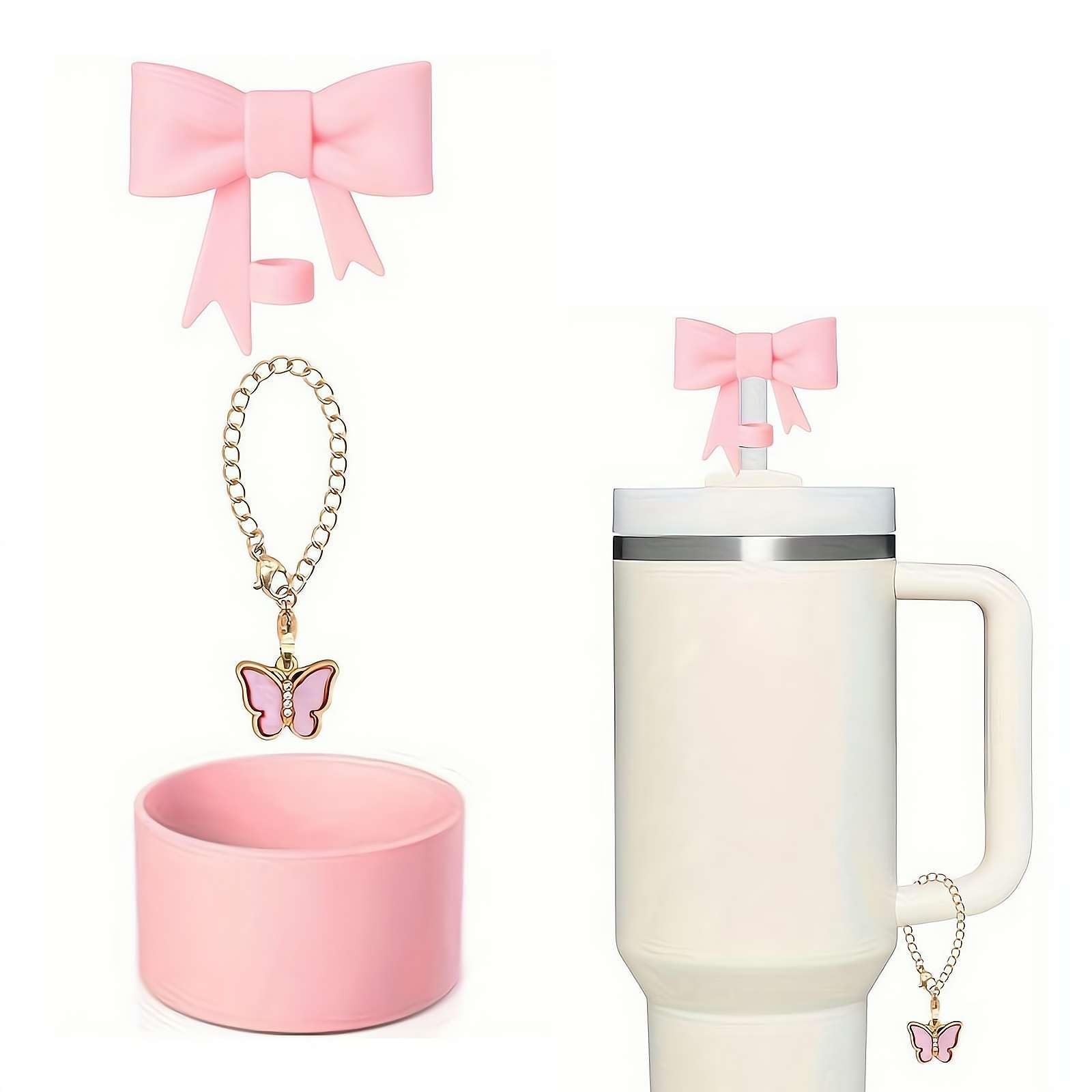 Set Accessori Stanley Tumbler 1,13L Con Fiocco: 2 Tappi Per Cannuccia, 1 Stivale In Silicone, 1 Ciondolo Per Manico