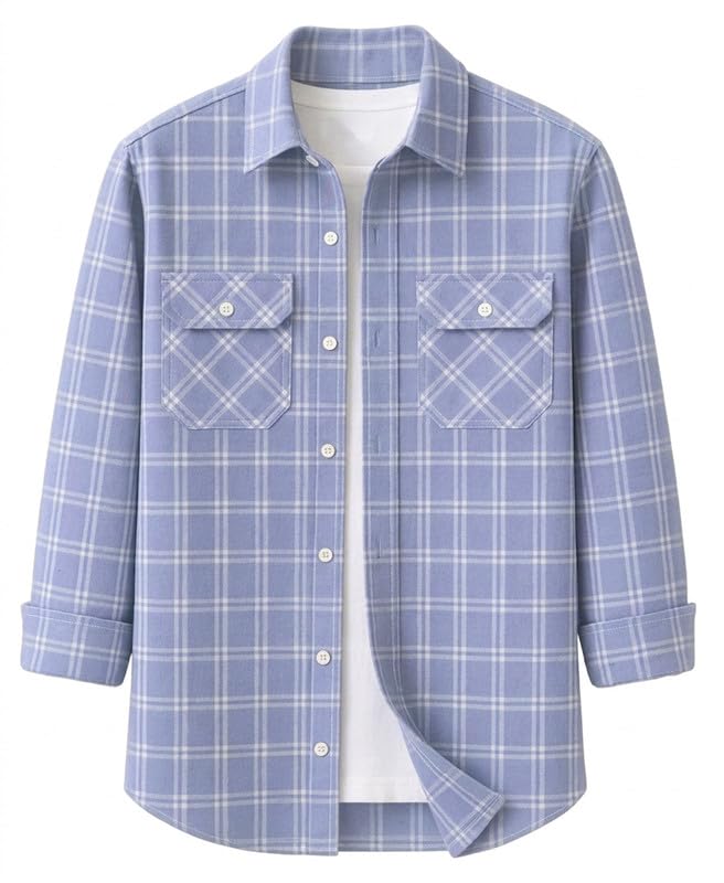 Image of DEELMO Men's Stylish Cotton Blend Casual Chakes Shirt || Full Sleeve Shirt with Dual Flap Pockets Fabric || Perfect for Casual and Classic Fit & Style || Stylish Everyday Wear