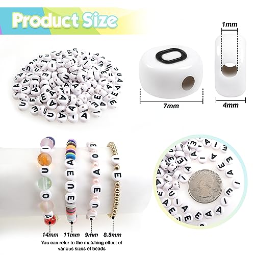TOAOB 500pcs Vowel Letter Beads 7mm Round Acrylic Alphabet Beads with Black Word A E I O U for Necklace Bracelet Jewellery Making - Image 2