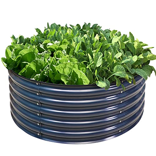 Olle 17" Tall, 42" Round Galvanized Raised Garden Bed Kit,Metal Raised Planter Boxes Outdoor Diy Raised Garden Beds Outdoor For Vegetables,3.5 * 3.5 * 1.4Ft,Midnight Grey #TOP18