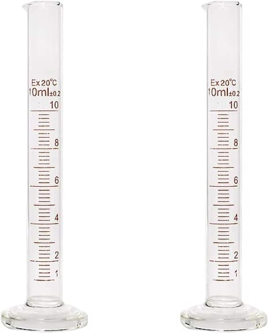 King Mariot Medical Equipments Set of 2 Heavy Duty Glass Graduated Cylinder 10ml Capacity High Grade Borosilicate 3.3 Glassware For Labware Biology Chemistry Laboratory