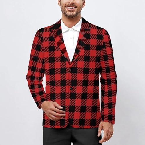 Red and Black Lumberjack Buffalo Plaid Men's Two Button Suit Jacket Sports Coat Novelty Casual Outwear Tops Funny2