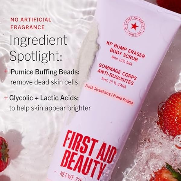 First Aid Beauty - KP Bump Eraser скраб для тела с 10% AHA, скраб для фолликулярного кератоза с гликолевой и молочной кислотами, помогает уменьшить появление бугорков на куриной коже