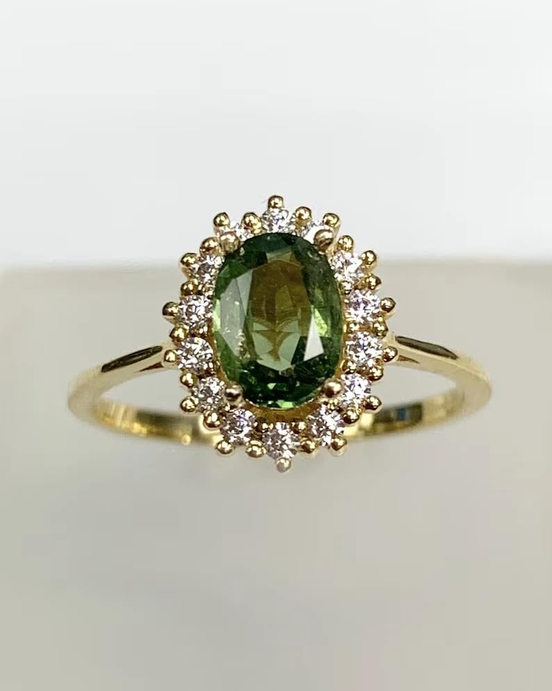 Oval Cut Green Sapphire Solitaire Ring - 14K Solid Yellow Gold Plated, Women’s Jewelry, Promise, Anniversary, Engagement & Wedding Band, Elegant Statement Ring, Gift for Her2