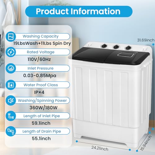 Nictemaw AMB0055734 Portable Washing Machine 30Lbs Capacity Washer And Dryer Combo 2 In 1 Compact Twin Tub Laundry Washer  thumb #6