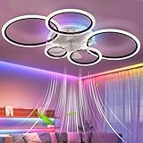 Caufloce 95cm Lamparas Ventilador De Techo RGB Regulable, Reversible Ceiling Fan with Light and Remote Control APP, Moderno Ventilador De Techo Con Luz 72w 6 Velocidad Para Salón Dormitorio-Black