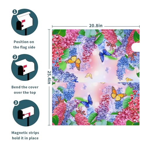 Image of Spring Flower Mailbox Covers Magnetic Standard Size 21 X 25.5 Inch Butterfly Magnetic Mailbox Cover Summer Floral Mailbox Wraps Post Box Cover Decoration Outdoor Garden Home Yard Outside