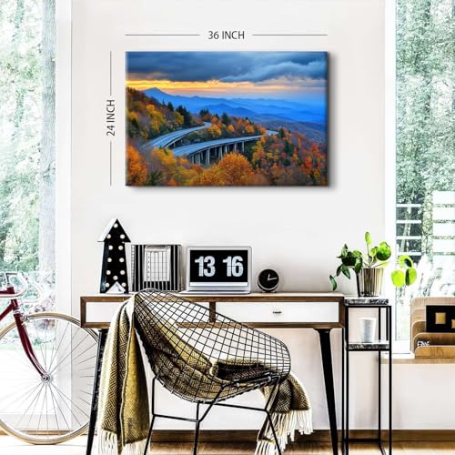 Image of Rustic Blue Ridge Parkway Canvas Wall Art for Living Room Nature Country Trees Pictures Wall Decor Smoky Mountain Landscape Paintings National Park Poster Prints Artwork Bathroom Decorations 24x36 inch