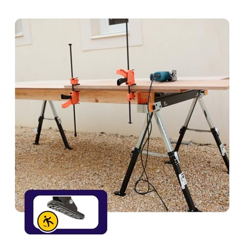 WORHAN Arbeitsbock Gerüstbock Sägebock Böcke Klappbock Doppelpack (2 Stück) Schnell Verstellbare Antirutsch-Füße Stahl 1180kg verstellbar S600A