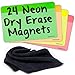 Neon Dry Erase Whiteboard Magnets by AgilePacks | 4" x 6" Reusable Magnets Plus Magnetic Microfiber Eraser Cloth