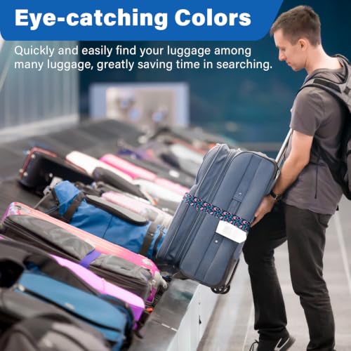 Image of Luggage Straps for Suitcases, Travel Adjustable Belt with Quick Release Buckle, Heavy Duty Nylon Bag Packing Strap, Unique Bright Identifiers Business Travel Accessories (2 Pack) - Pink Flowers