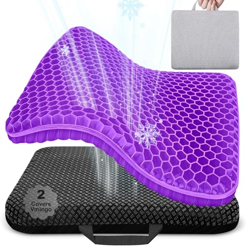 Vmingo Gel Seat Cushion Breathable Honeycomb Design Egg Gel Cushion Double Thick Big seat Cushion Ergonomic Support Pressure Cushion for Car Office Home Wheelchair Chair