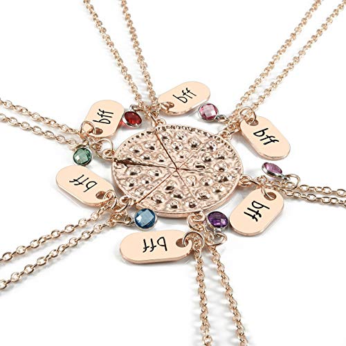 Top Plaza Womens Silver Tone Rhinestone Best Friends Forever BFF Necklace Engraved Pizza Pendant Necklaces 21 Inches - Set of 6