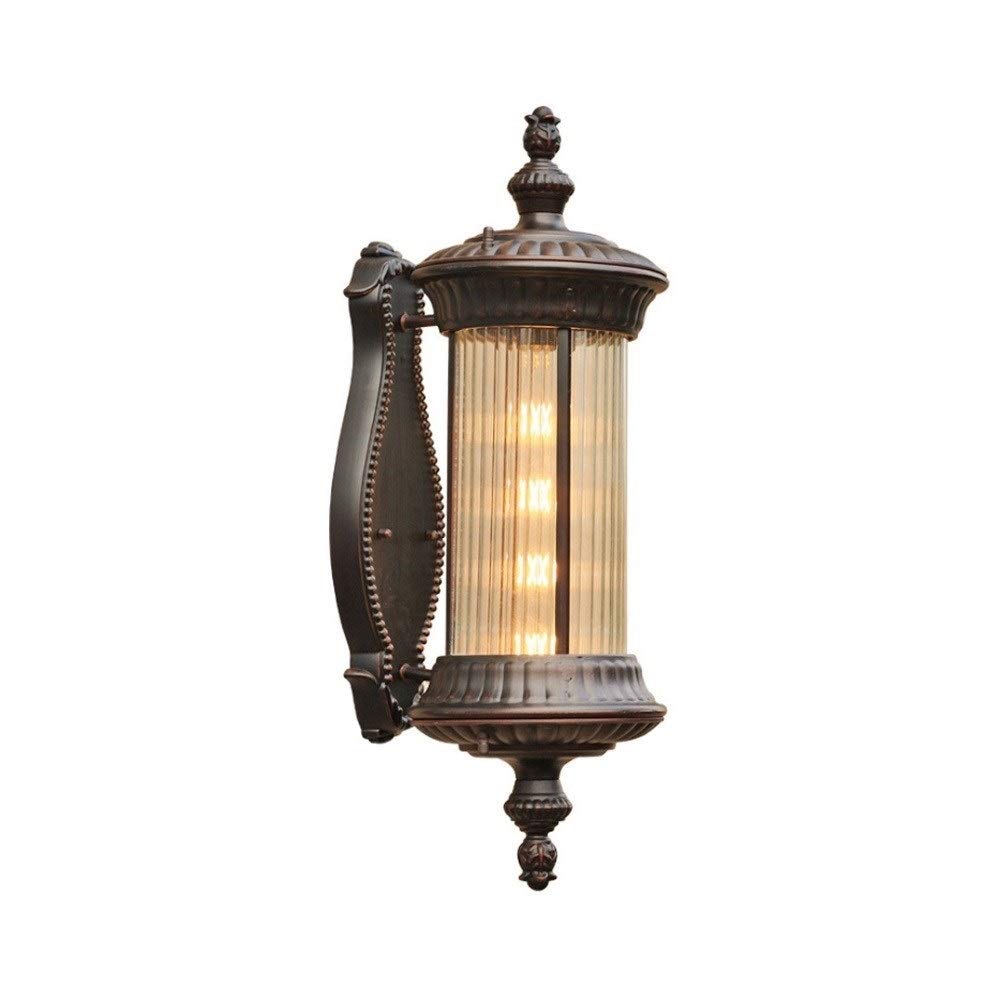 VDOQTLJT European Retro Outdoor Waterproof Barn Wall Lamp Creative Corrugated Glass Lantern Garden Villa Sconce Antirust Aluminum Fixture Brown Antique Exterior Light Patio Porch Garage E27 nee